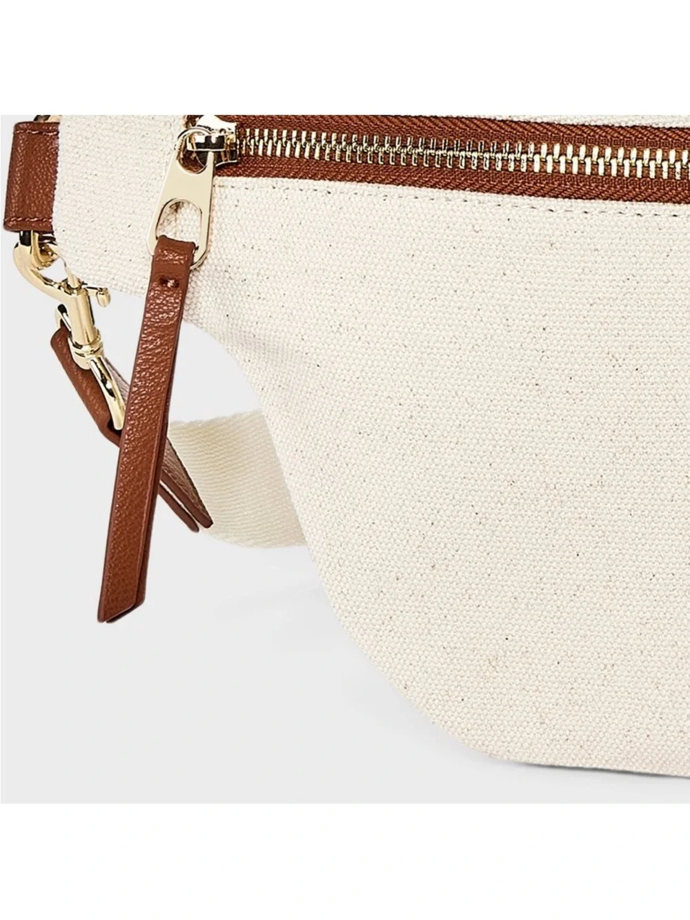 Universal Thread Cream Canvas Crossbody Belt Bag with Brown Trim